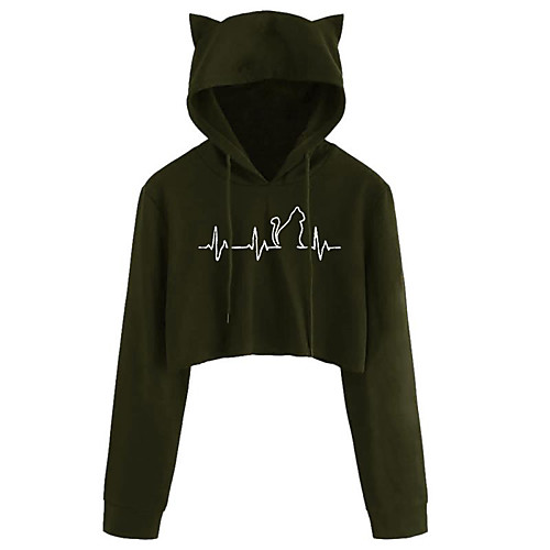 

Women's Pullover Hoodie Sweatshirt Cat Graphic Cat Ear Daily Casual Hoodies Sweatshirts Black Red Green