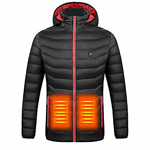 

women heated jackets usb ski jackets winter windproof quilted coats with detachable hood and zipper pockets (s, black)