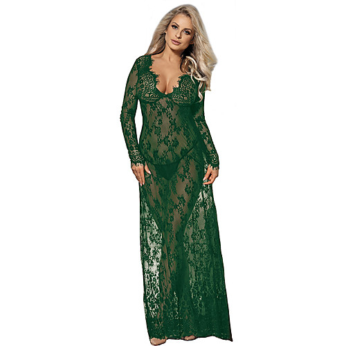 

Women's Lace Robes Nightwear Solid Colored White / Black / Red M XL 3XL