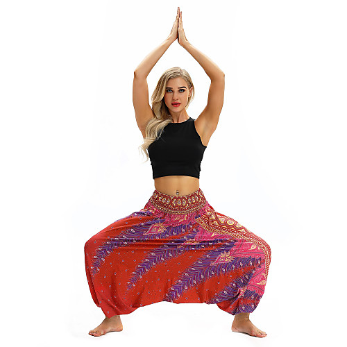 

Women's Yoga Pants Harem Bloomers Breathable Quick Dry Bohemian Peacock Red Yoga Fitness Gym Workout Sports Activewear / Casual / Athleisure