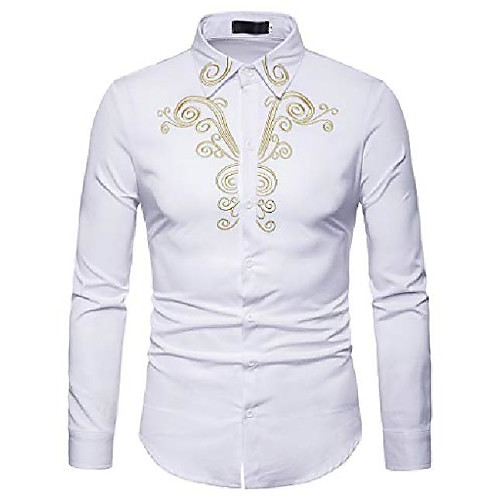 

mens hipster golden embroidered mandarin collar slim fit long sleeve casual dress shirts