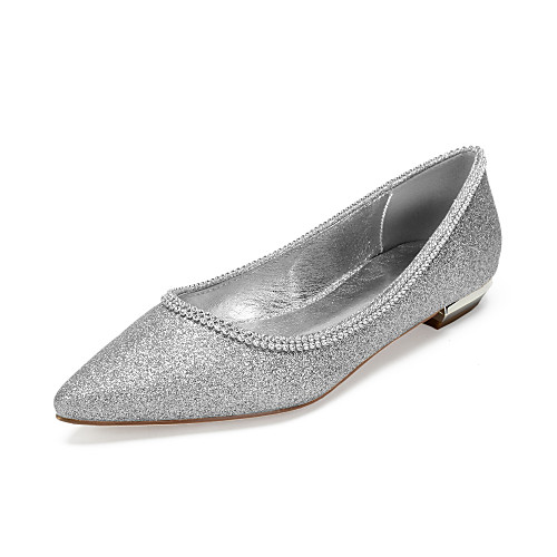 

Women's Wedding Shoes Flat Heel Pointed Toe Classic Sweet Wedding Party & Evening Gleit Rhinestone Solid Colored Black Champagne Ivory