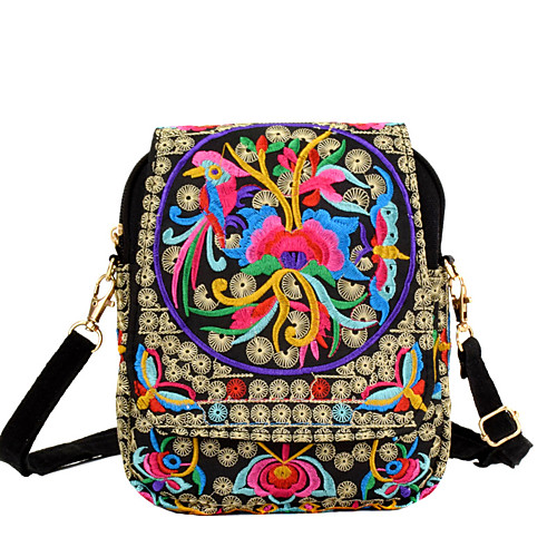 

Women's Bags Canvas Crossbody Bag Zipper Embossed Embellished&Embroidered Daily Retro 2021 MessengerBag Black Blue Purple Red