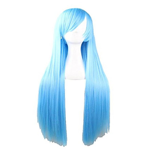 

31.5 long straight wig with bangs costume party wigs (light blue)