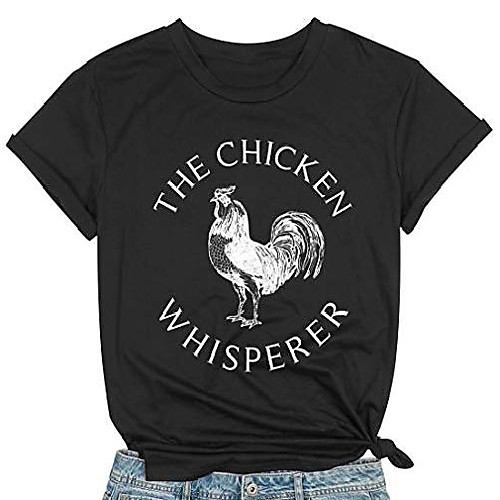 

women the chicken whisperer t-shirt funny graphic blouse chicken lover farm gift shirt casual short sleeve buffs tee black