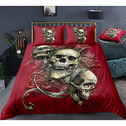 

Skull Series Red Color 3-Piece Duvet Cover Set Hotel Bedding Sets Comforter Cover with Soft Lightweight Microfiber For Room Decoration(Include 1 Duvet Cover and 1or 2 Pillowcases)
