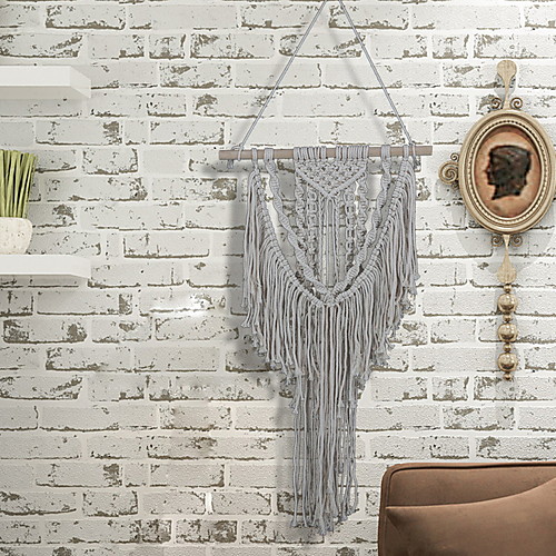 

Hand Woven Macrame Wall Tapestry Bohemian Boho Art Decor Blanket Curtain Hanging Home Bedroom Living Room Decoration Nordic Handmade Tassel Cotton Gray