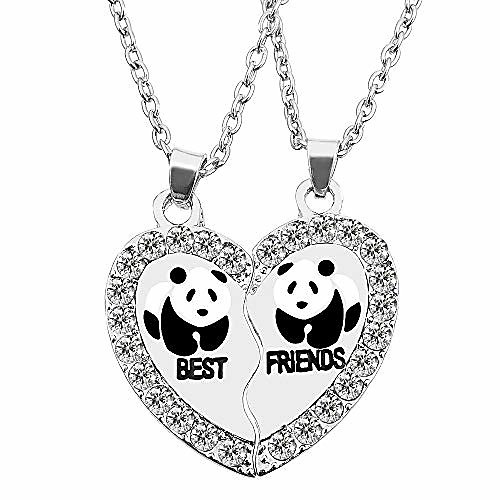 

bff necklace for 2, best friend necklaces, split panda, dolphin, penguin valentine heart rhinestone friendship necklaces engraved pendant-panda