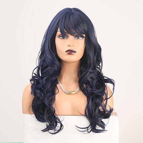 

Cosplay Costume Wig Synthetic Wig Wavy Body Wave Middle Part Neat Bang Wig Long Black / Blue Synthetic Hair Women's Odor Free Fashionable Design Soft Mixed Color / Heat Resistant