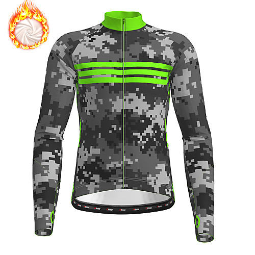 

21Grams Men's Long Sleeve Cycling Jersey Winter Fleece Green Camo / Camouflage Bike Jersey Top Mountain Bike MTB Road Bike Cycling Fleece Lining Breathable Warm Sports Clothing Apparel / Stretchy