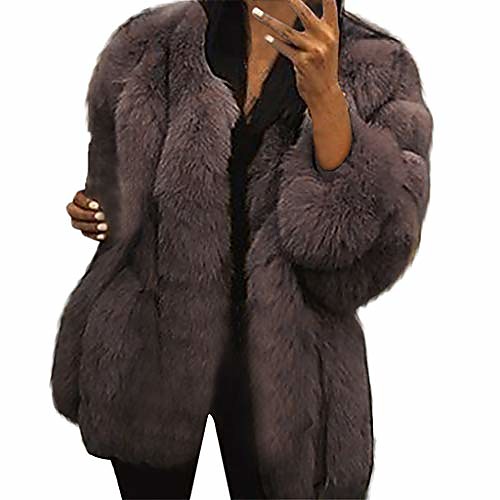 

warm furry jacket women plus size short faux coat long sleeve outerwear coffee