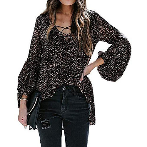 

women's long sleeve high low sheer leopard print chiffon blouse black x-large