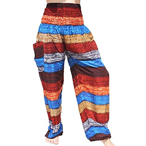 

smock waist viscose aladdin pants earth strata mixed colours, xxxx-large, rainbow a brown