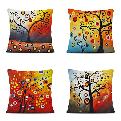 

Cushion Cover 4PCS Linen Soft Decorative Square Throw Pillow Cover Cushion Case Pillowcase for Sofa Bedroom 45 x 45 cm (18 x 18 Inch) Superior Quality Mashine Washable Colorful Trees Pattern
