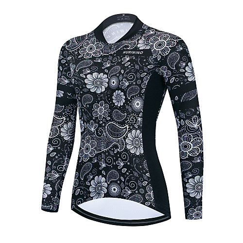 

21Grams Women's Long Sleeve Cycling Jersey BlackWhite Floral Botanical Bike Jersey Top Mountain Bike MTB Road Bike Cycling Thermal Warm Breathable Quick Dry Sports Clothing Apparel / Stretchy