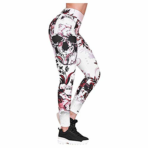 

high waisted skull printed yoga leggings for women- extra soft - workout leggings pants-dry fit pink