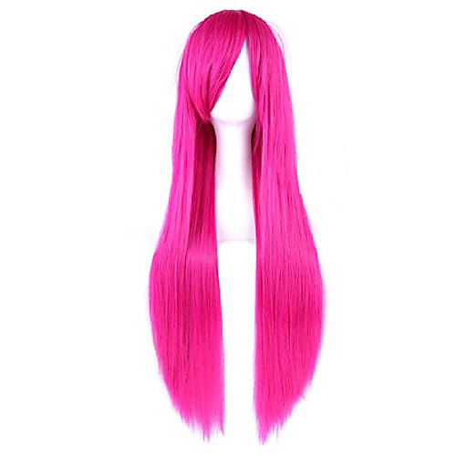 

women's cospaly straight long wig 80cm cartoon cos party synthetic wig with wig cap and comb fuschia