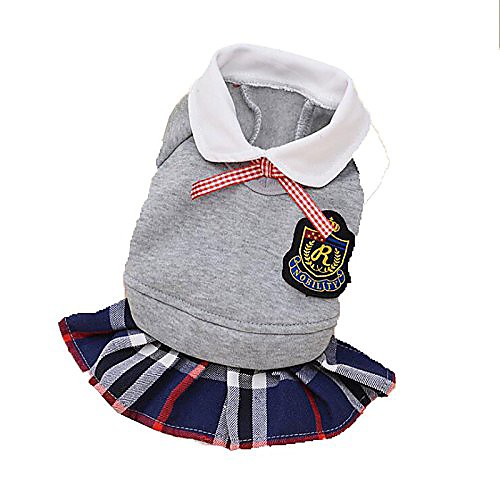 

pet dog clothes lovers' preppy style shirt dress puppy matching outfits 4 colors (xs, grey dress)
