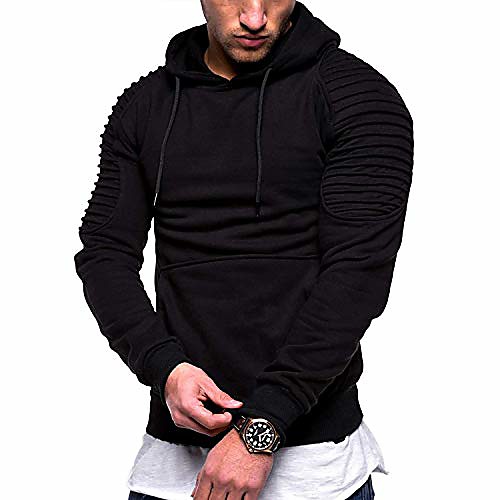 

men's casual fashion sports raglan sleeves striped hoodie pullover long sleeve solid color sweater (black, s)
