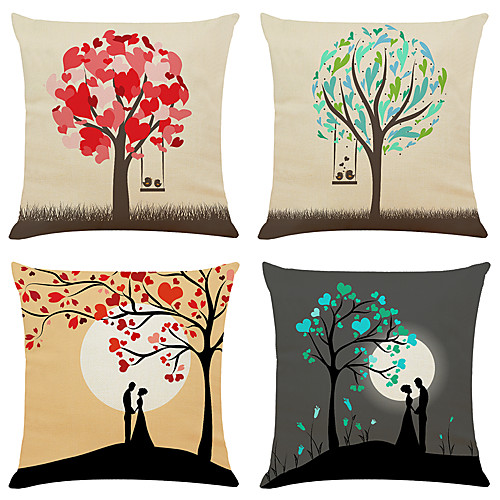 

Cushion Cover 4PCS Valentine's Day Decoration Valentine's Day Linen Soft Decorative Square Throw Pillow Cover Cushion Case Pillowcase for Sofa Bedroom 45 x 45 cm (18 x 18 Inch) Superior Quality