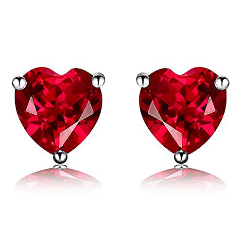 

925 sterling silver 18k white gold plated 3.0ct heart ruby az9132e stud earrings