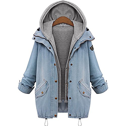 

plus size long denim coat with gray sleeveless hooded vest fashion denim outwear sets