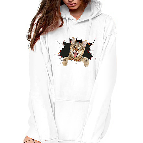 

Women's Pullover Hoodie Sweatshirt Cat Graphic 3D Front Pocket Daily Basic Casual Hoodies Sweatshirts White