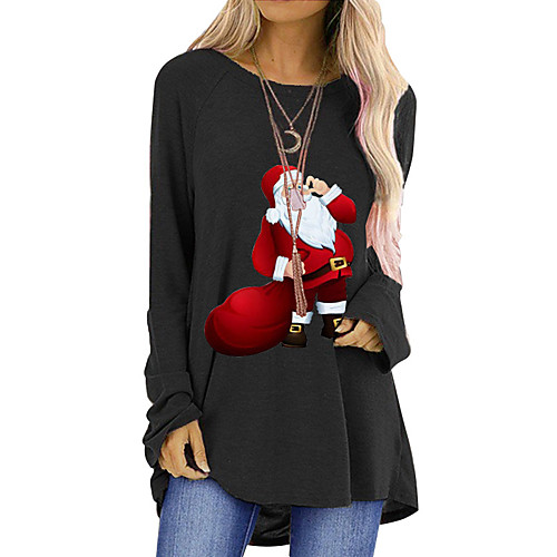 

Women's T Shirt Dress Tee Dress Short Mini Dress Black Blue Red Green Gray Long Sleeve Print Print Fall Winter Round Neck Casual Cotton 2021 S M L XL XXL 3XL