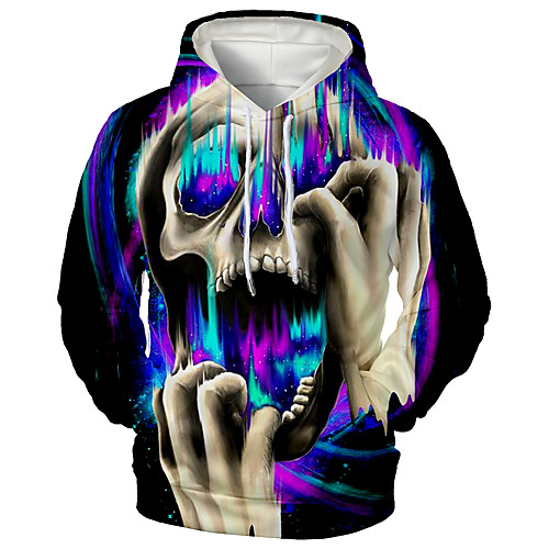 

Men's Pullover Hoodie Sweatshirt Graphic 3D Skull Front Pocket Hooded Daily 3D Print 3D Print Casual Hoodies Sweatshirts Long Sleeve Purple