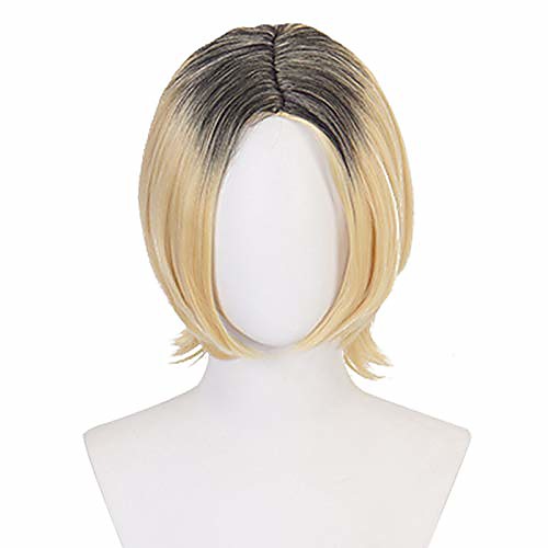 

cosplay wig short dark root black blonde costume halloween wigs for men boys (kozume kenma)