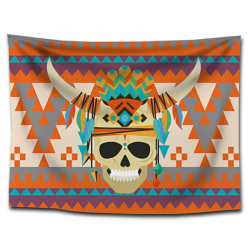 

Wall Tapestry Art Decor Blanket Curtain Picnic Tablecloth Hanging Home Bedroom Living Room Dorm Decoration Polyester Orange Blue Indian Bull Horn Skull