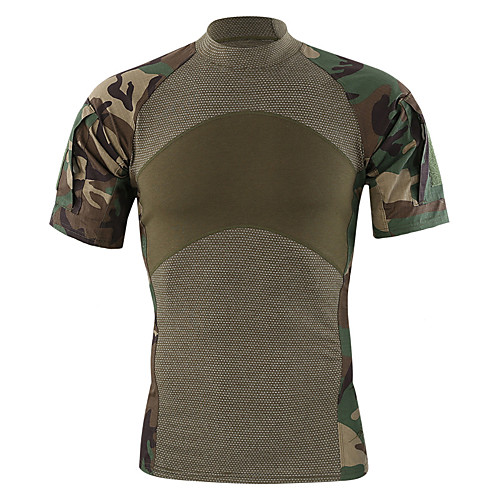 

Men's Hunting T-shirt Outdoor Breathable Quick Dry Ventilation Fast Dry Summer Solid Colored Top Polyester Camping / Hiking Hunting Fishing Black Camouflage Dark Green