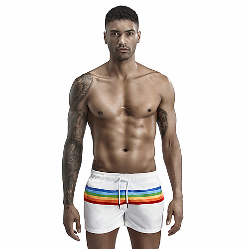 

Men's Bikini Bottom Swimsuit Drawstring Rainbow White Black Swimwear Bathing Suits