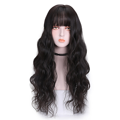 

Synthetic Wig Curly With Bangs Wig Long Dark Brown Brown Pink Black Orange Synthetic Hair 26 inch Women's Classic Cool Fluffy Pink Orange
