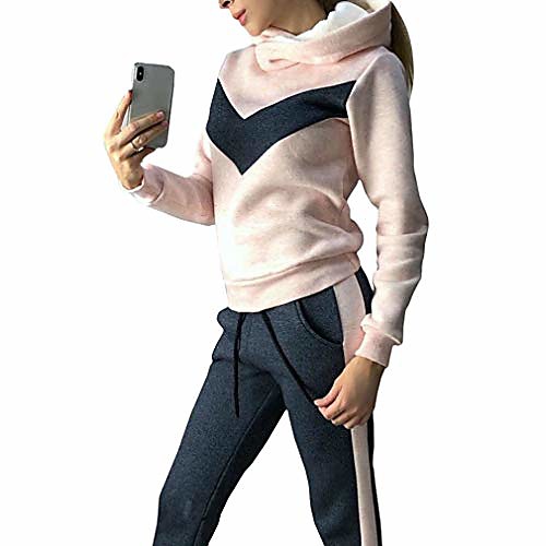 

women hoodies pant clothing set casual 2 piece set warm clothes patchwork tracksuit women set top pants ladies suit dark grey
