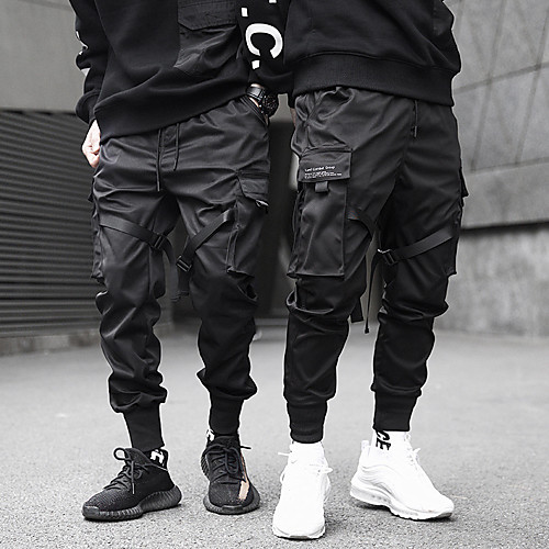 

mens joggers pants long multi-pockets outdoor fashion casual relaxed fit streetwear with drawstring cargo pants