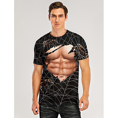 

Men's T shirt 3D Print Graphic 3D Muscle Print Short Sleeve Daily Tops Black