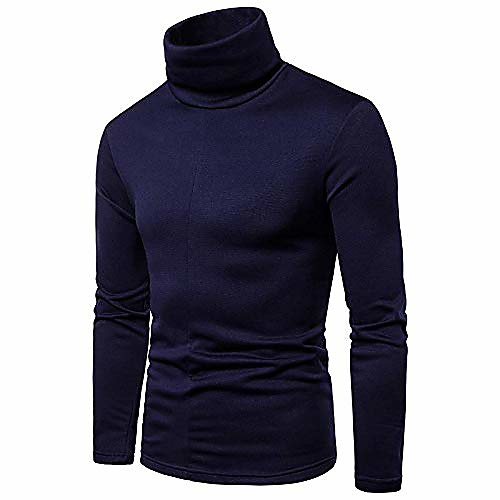 

men's turtleneck long sleeve solid casual t-shirts fleece knitted thermal pullover (navy, tag xl)