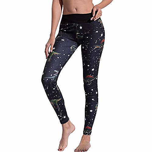 

women's yoga leggings, dinosaur star print workout sport yoga pants for gym exercise fitness