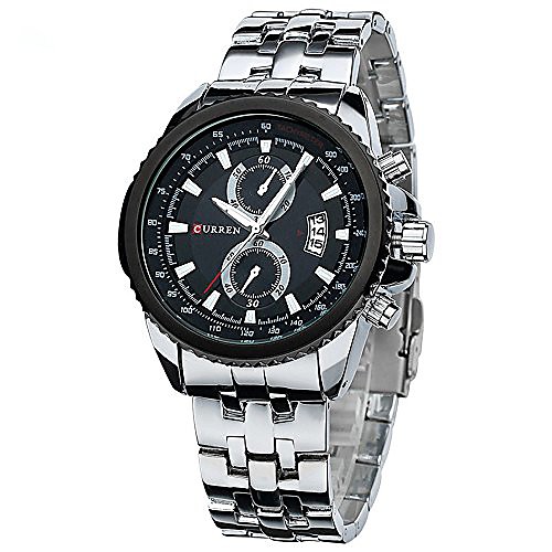

curren watch men fashion casual dress wristwatch curren 8082 date display (silver black)