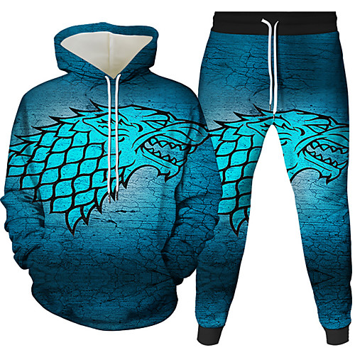 

Men's 3D Hoodies Set Graphic 3D 2 Piece Daily 3D Print Casual Hoodies Sweatshirts Blue