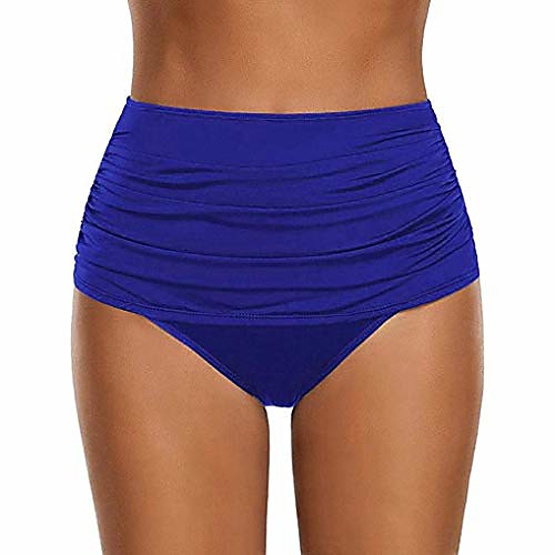 

summer hot! women's high waisted swim bottom ruched bikini tankini swimsuit briefs (s, blue)