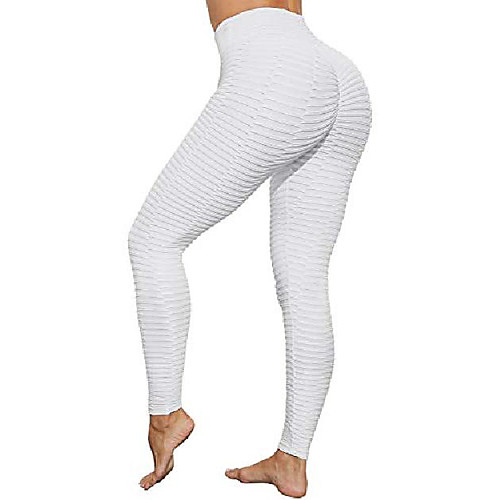 

women's high waist yoga pants scrunch ruched butt lifting workout leggings textured tummy control slimming booty push up tights white