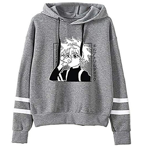 

women hunter x hunter friends hoodie killua leorio kurapika gon hisoka cosplay costume sweatshirt pullover for girl(m,grey 15765)