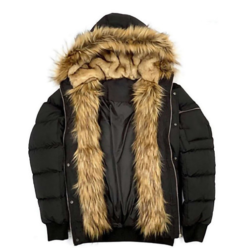 

women's winter fur parka coat large real raccoon fur trimmed warm faux fur lined waterproof jacket (xl/12-14, black & khaki)