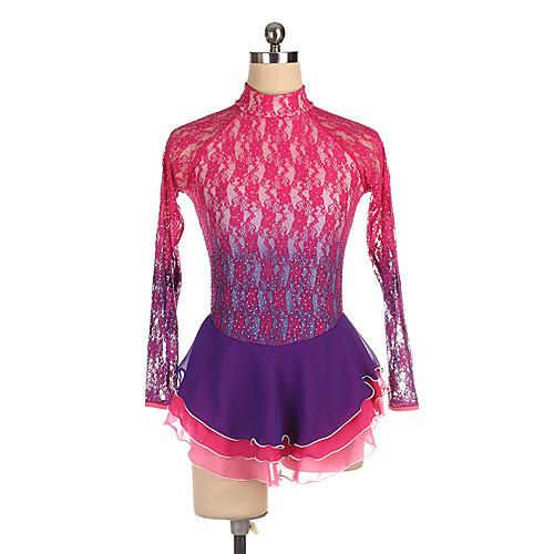 

21Grams Figure Skating Dress Women's Girls' Ice Skating Dress Red Spandex High Elasticity Training Competition Skating Wear Crystal / Rhinestone Long Sleeve Ice Skating Figure Skating / Kids