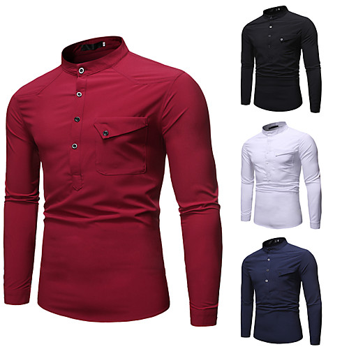 

Men's Shirt non-printing Solid Colored Color Block Plus Size Long Sleeve Party Tops Elegant Vintage White Black Red