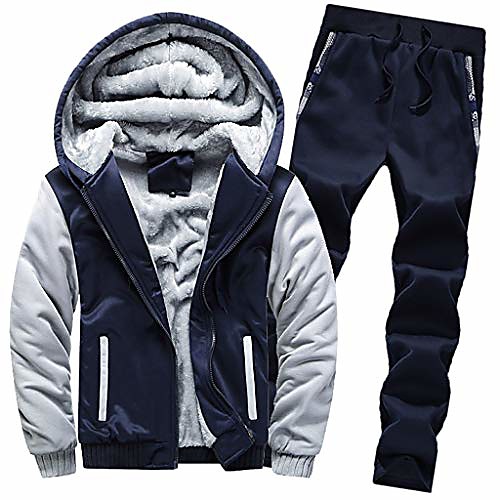 

mens hoodie coats casual stitching color plus velvet padded fleece zipper sweater jacket outwear top pants sets m-5xl