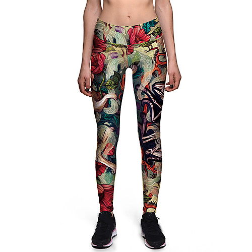 

Women's Sporty Comfort Gym Yoga Leggings Pants Patterned Flower Ankle-Length Print Rainbow