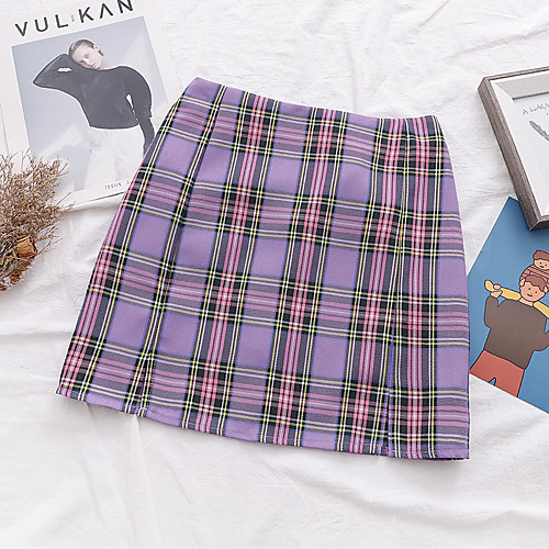 

Women's Causal Daily Active Streetwear Skirts Plaid Split Blue Purple Red / Mini